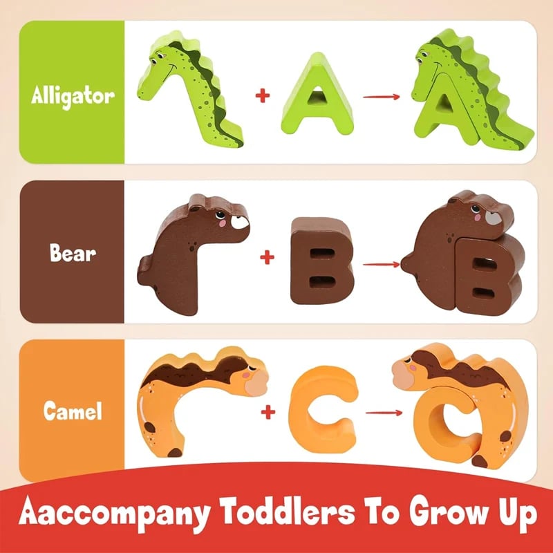 🔠🔥Wooden Alphabet Animal Matching Toy – 26-Piece Letter Recognition Learning Set For Toddlers