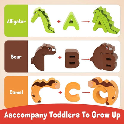 🔠🔥Wooden Alphabet Animal Matching Toy – 26-Piece Letter Recognition Learning Set For Toddlers