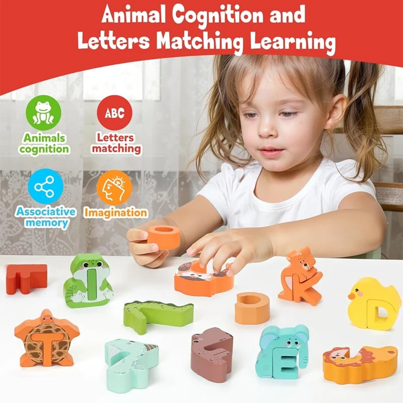 🔠🔥Wooden Alphabet Animal Matching Toy – 26-Piece Letter Recognition Learning Set For Toddlers