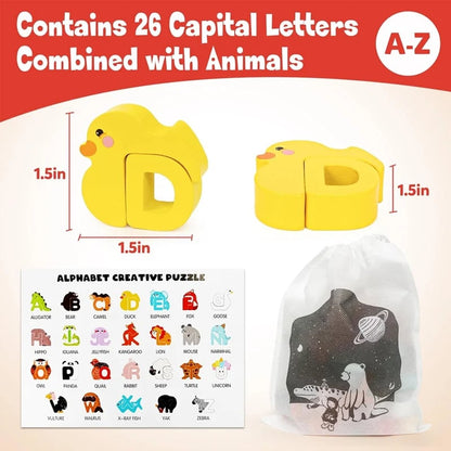 🔠🔥Wooden Alphabet Animal Matching Toy – 26-Piece Letter Recognition Learning Set For Toddlers