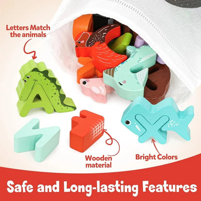 🔠🔥Wooden Alphabet Animal Matching Toy – 26-Piece Letter Recognition Learning Set For Toddlers