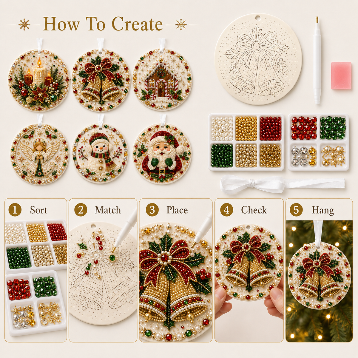 🌲✨ DIY Pearl & Gem Christmas Ornament Collection