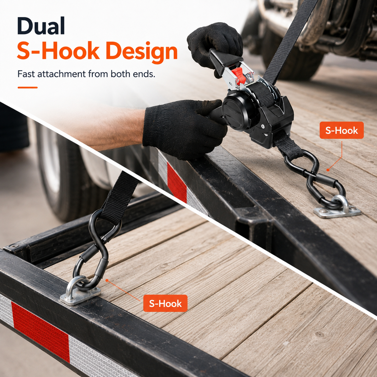 Dual-end Retractable Ratchet Tie Down Straps