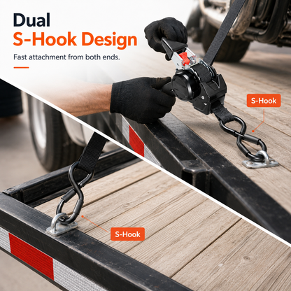 Dual-end Retractable Ratchet Tie Down Straps
