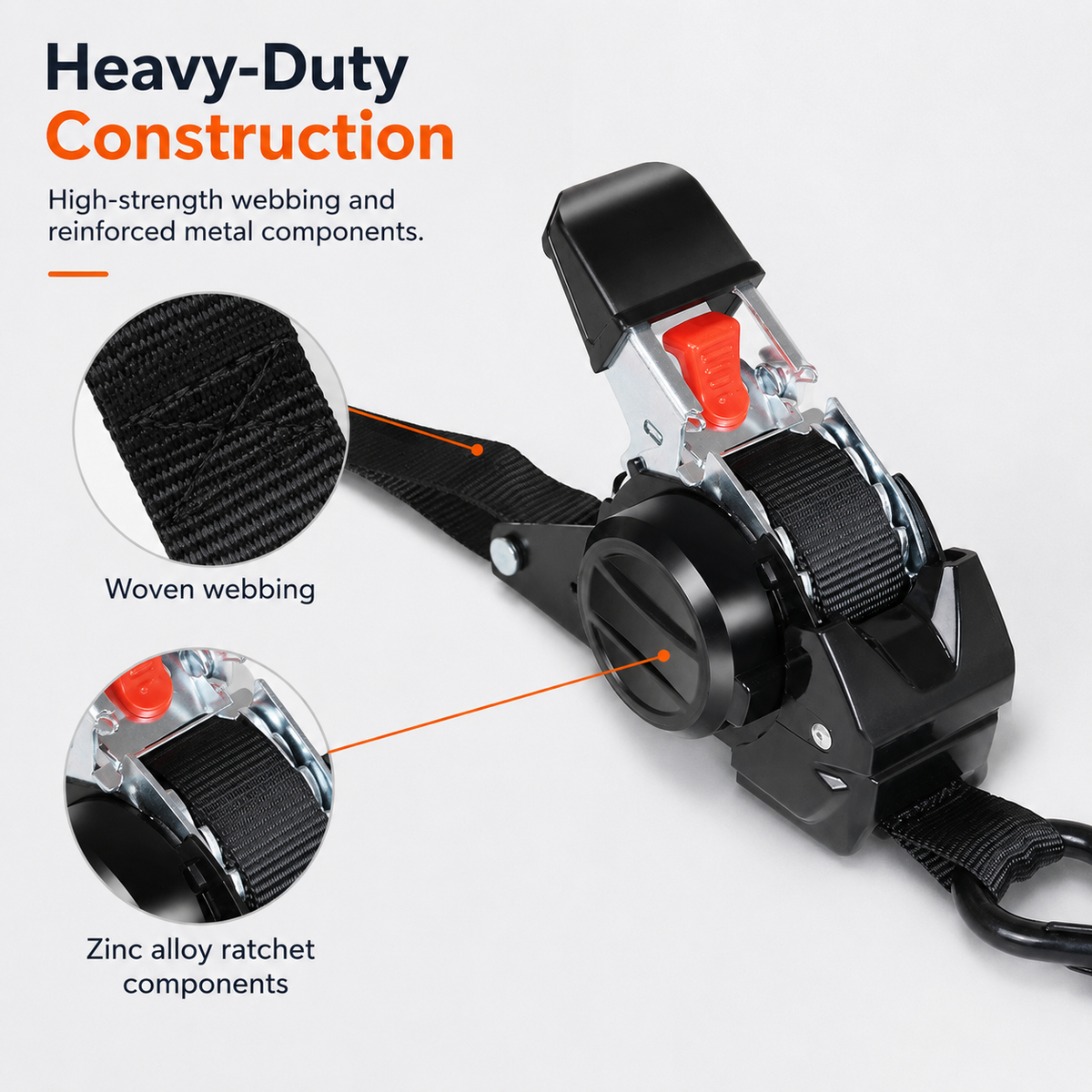 Dual-end Retractable Ratchet Tie Down Straps