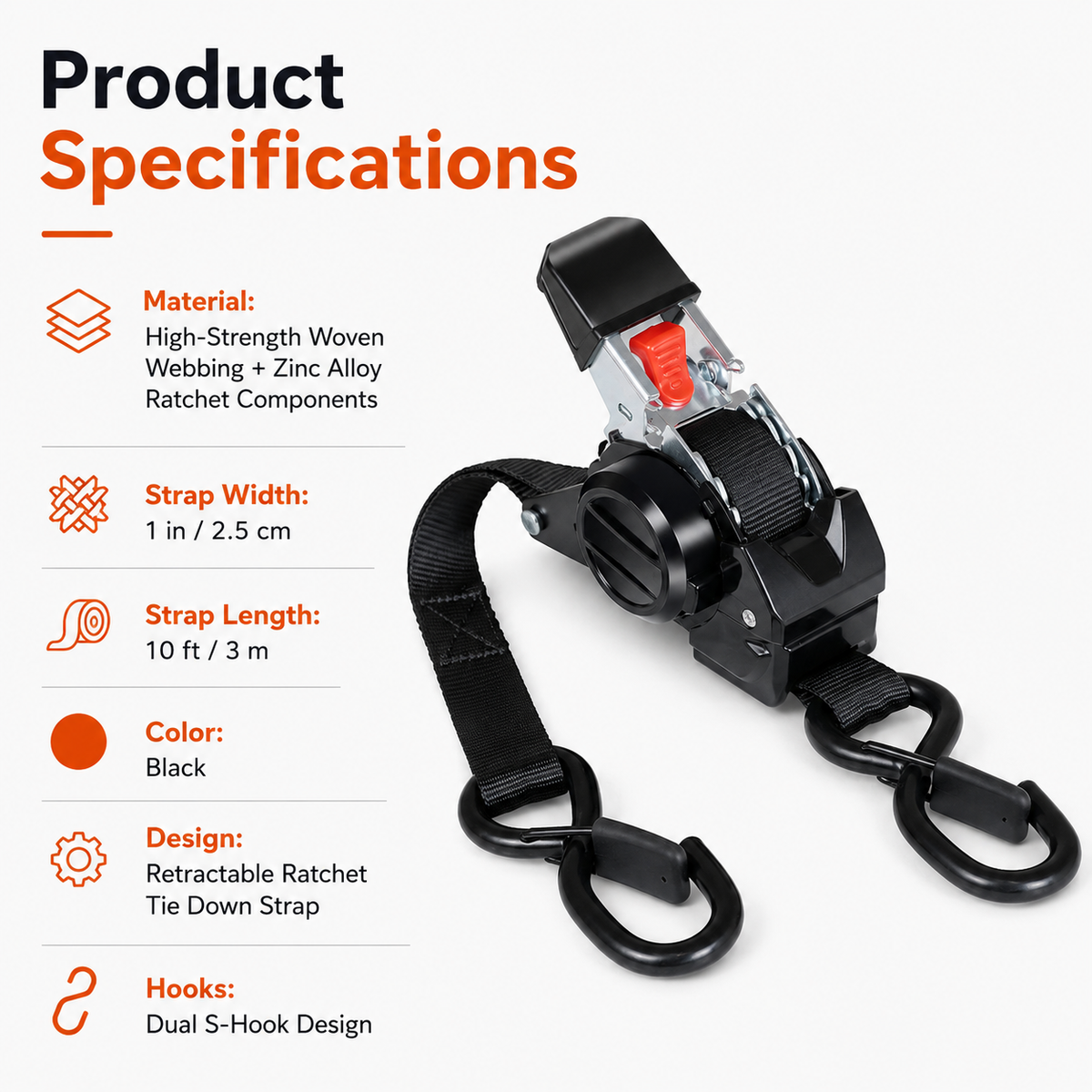 Dual-end Retractable Ratchet Tie Down Straps