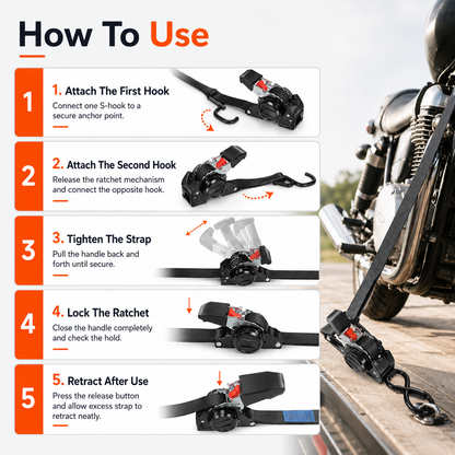 Dual-end Retractable Ratchet Tie Down Straps