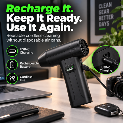 100,000 RPM Rechargeable Cordless Air Duster With LED Light & Battery Display