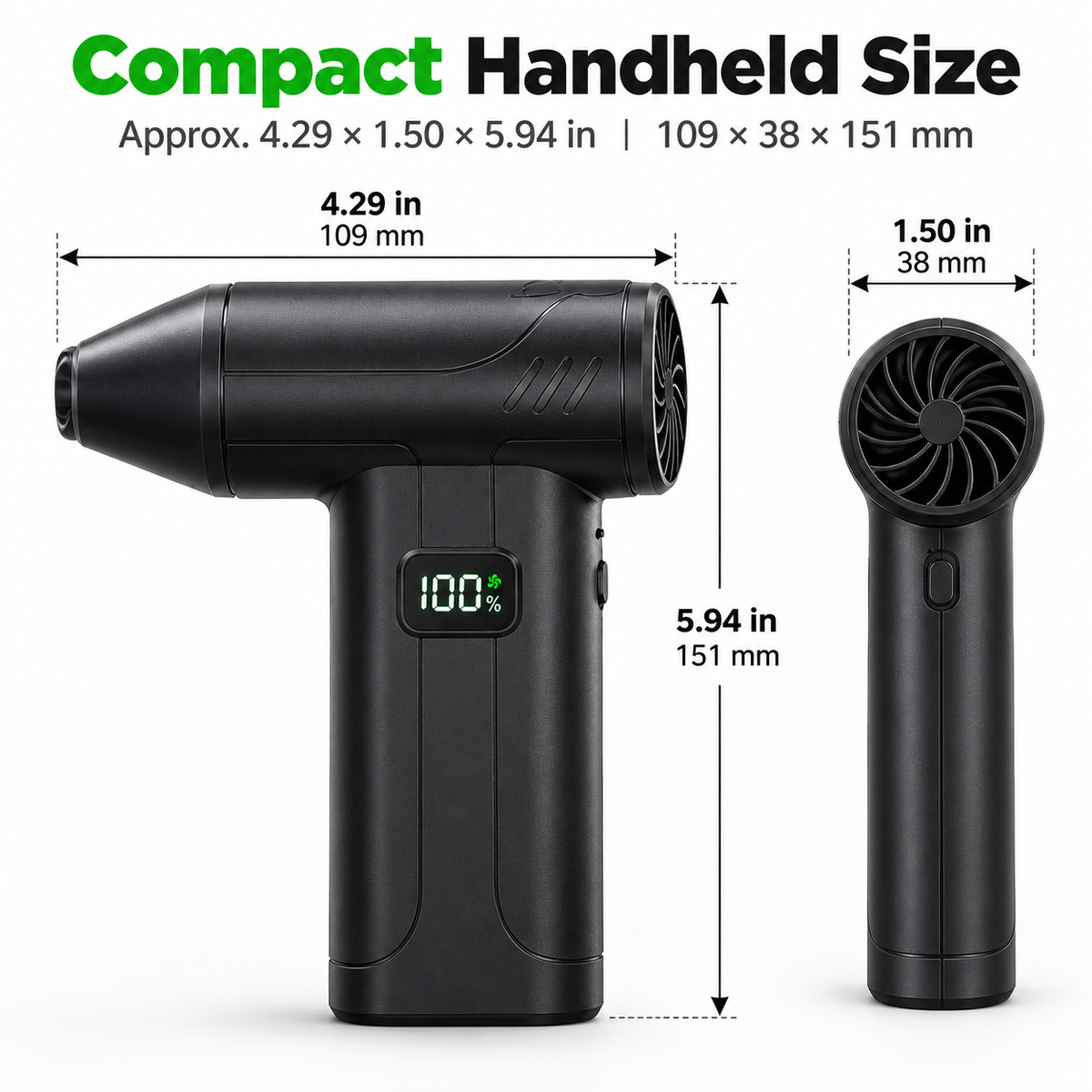 100,000 RPM Rechargeable Cordless Air Duster With LED Light & Battery Display