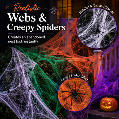 Realistic Halloween Spider Web Decoration with Spiders
