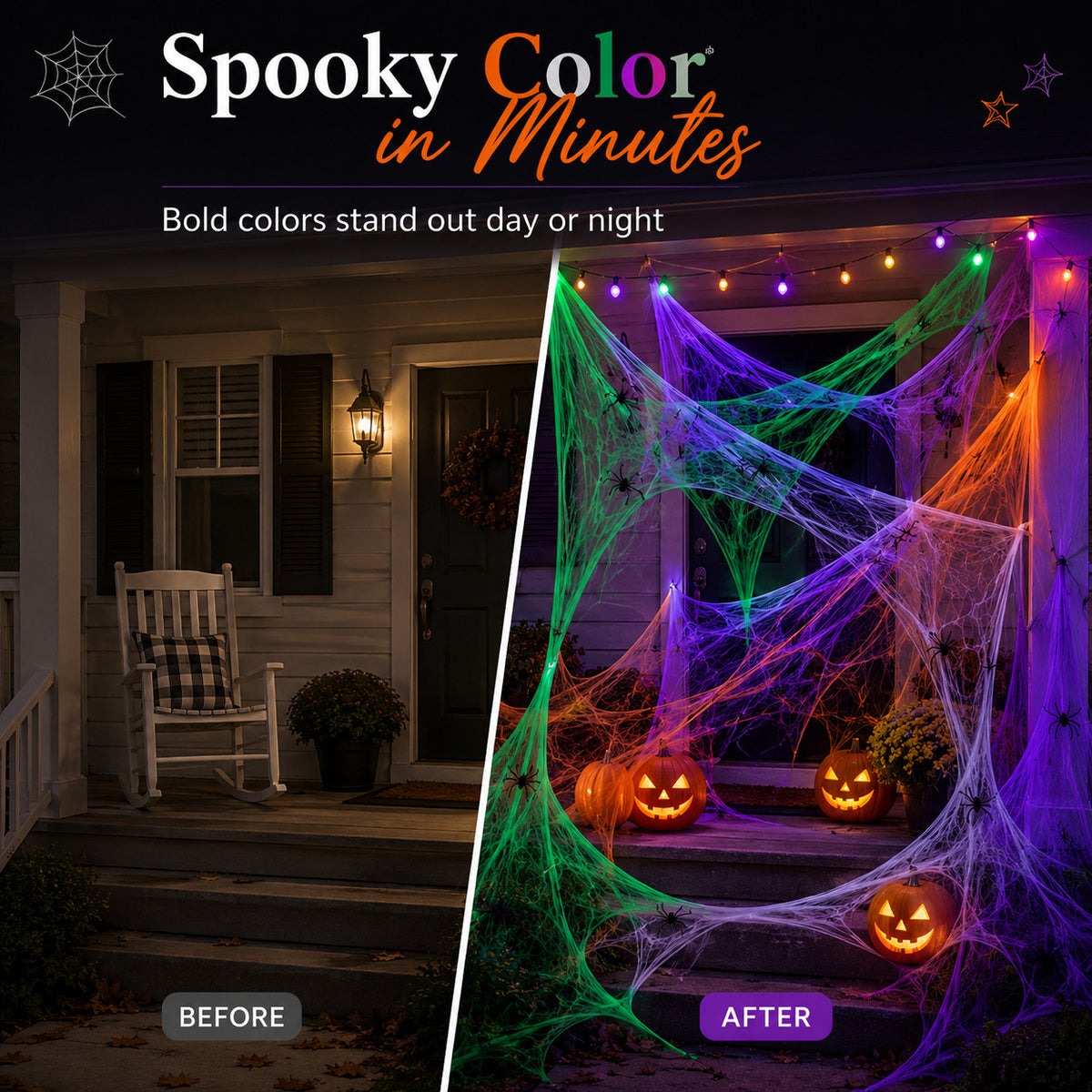 Realistic Halloween Spider Web Decoration with Spiders