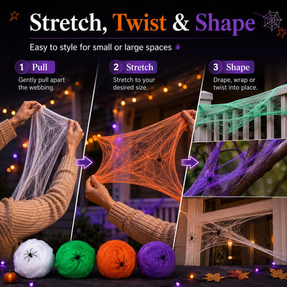 Realistic Halloween Spider Web Decoration with Spiders
