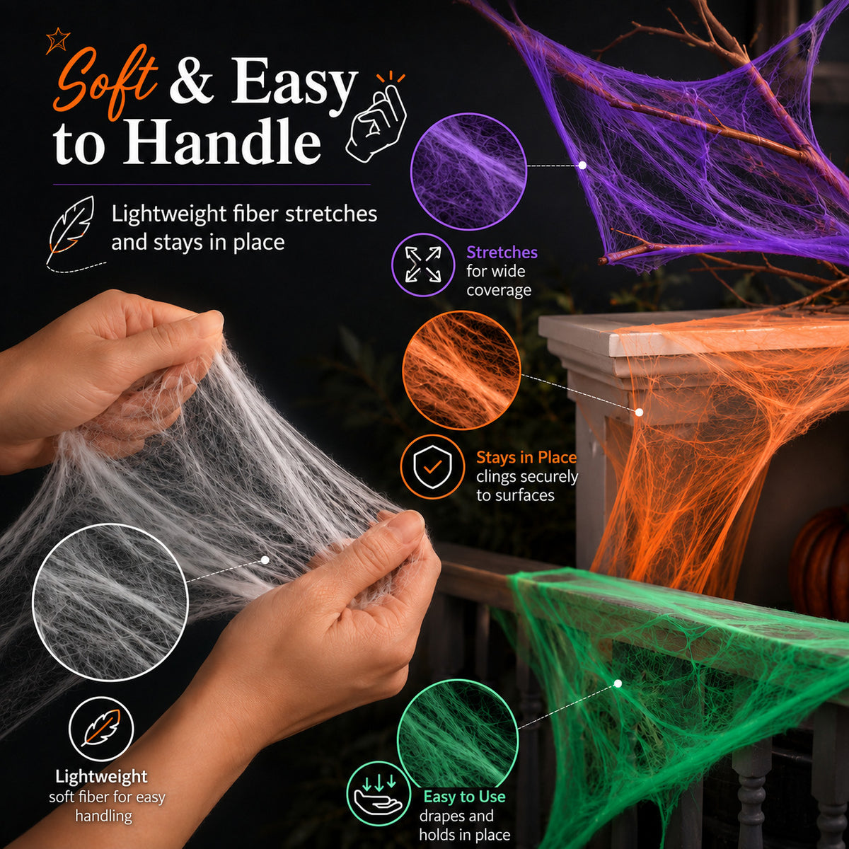 Realistic Halloween Spider Web Decoration with Spiders