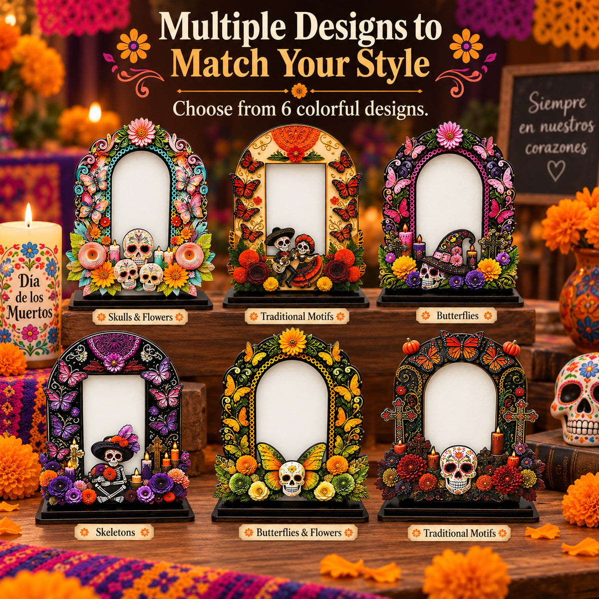 Día de los Muertos Wooden Memorial Photo Frame