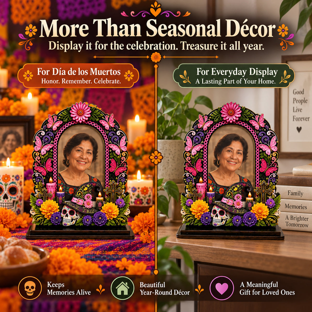 Día de los Muertos Wooden Memorial Photo Frame