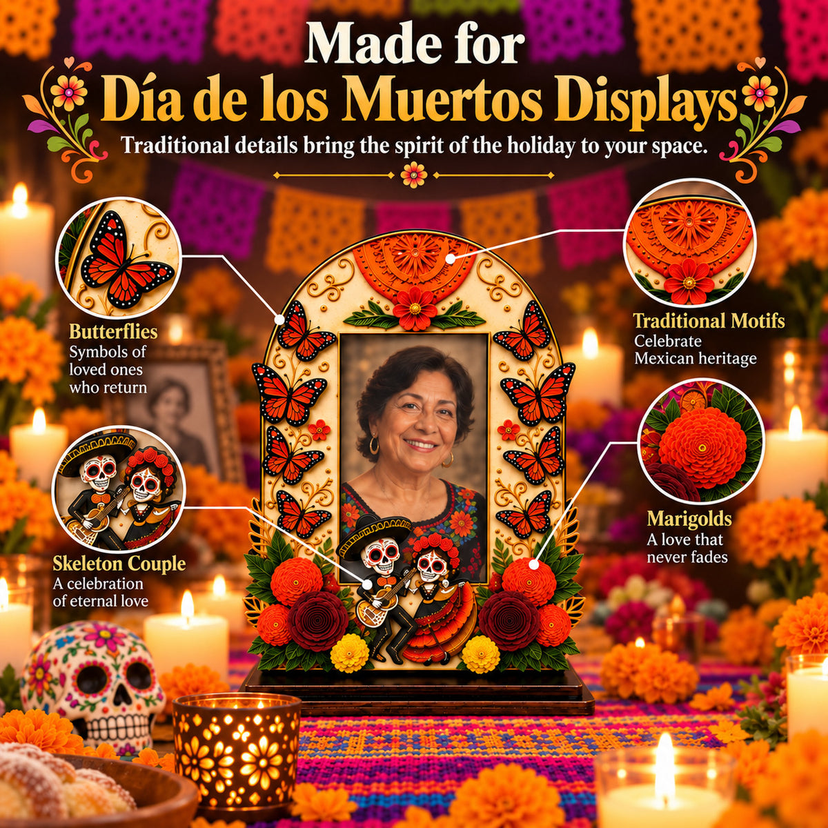 Día de los Muertos Wooden Memorial Photo Frame