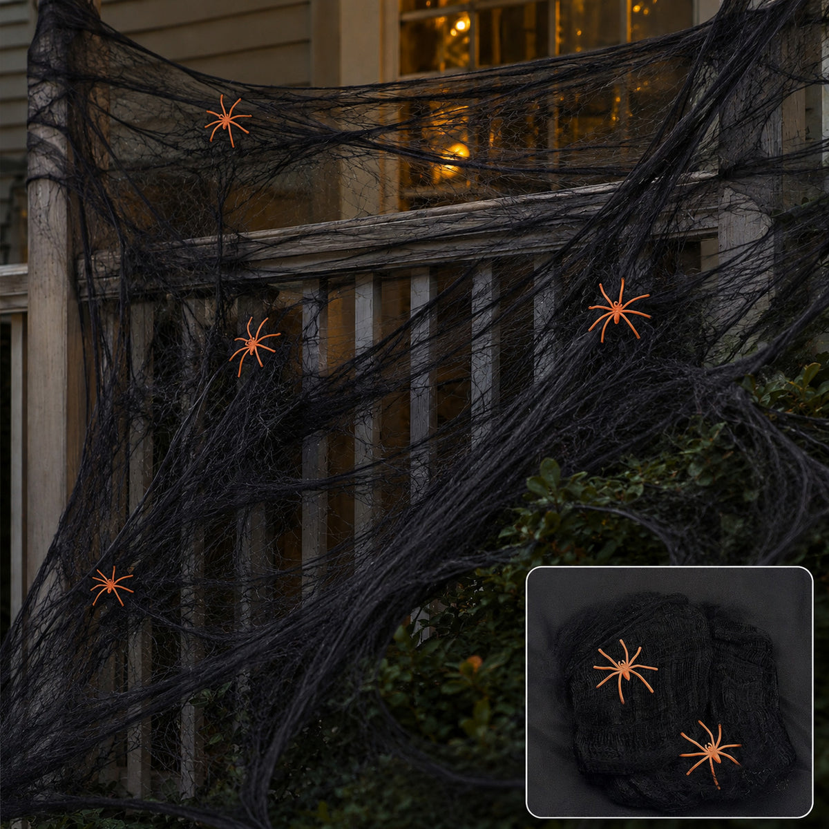 Realistic Halloween Spider Web Decoration with Spiders
