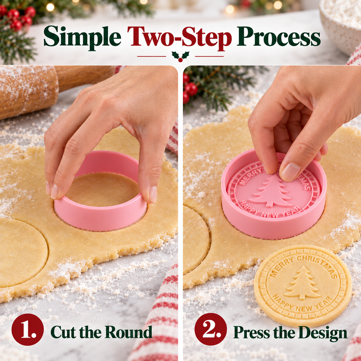 9-Design Christmas Cookie Cutter & Stamp Set – 6 cm Embossing Molds for Plain or Jam-Filled Holiday Cookies