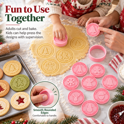 9-Design Christmas Cookie Cutter & Stamp Set – 6 cm Embossing Molds for Plain or Jam-Filled Holiday Cookies