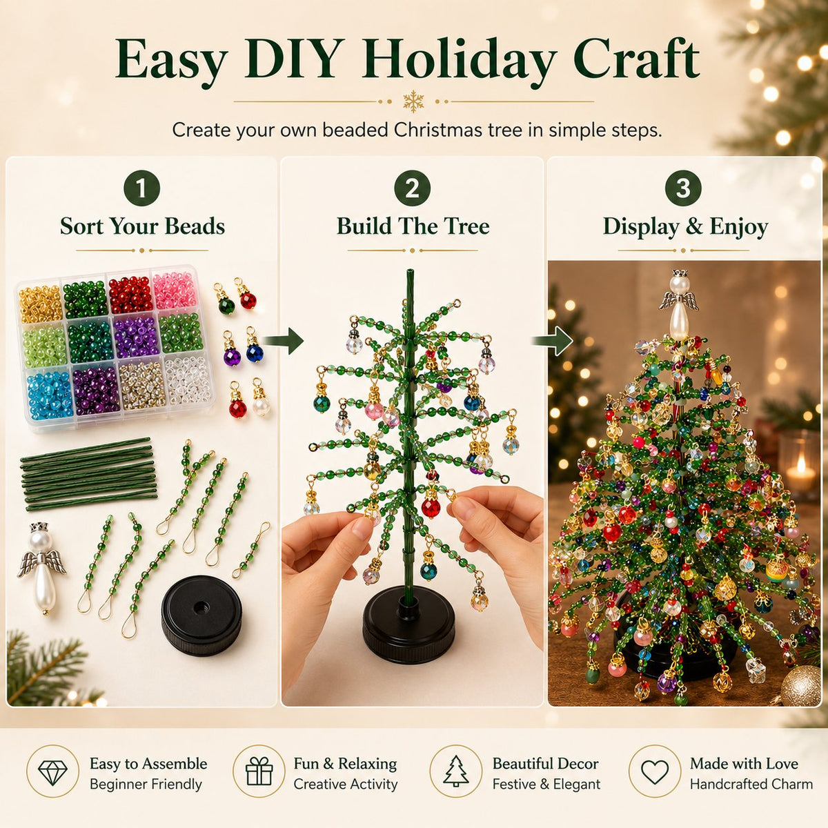 🎄 DIY Beaded Christmas Tree Kit –  🎅Create Your Own Sparkling Holiday Decoration