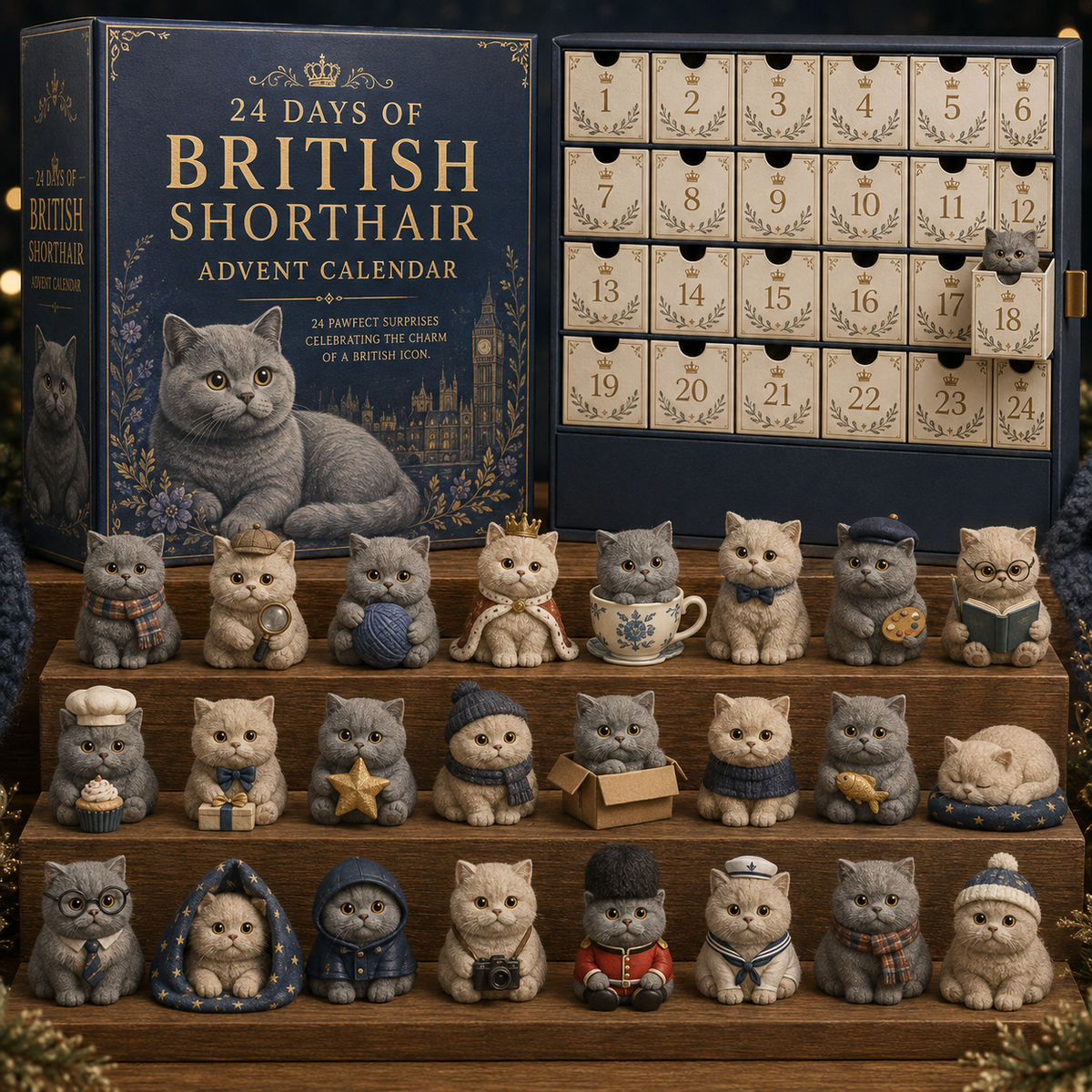 2026 British Shorthair Advent Calendar with 24 collectible cat characters