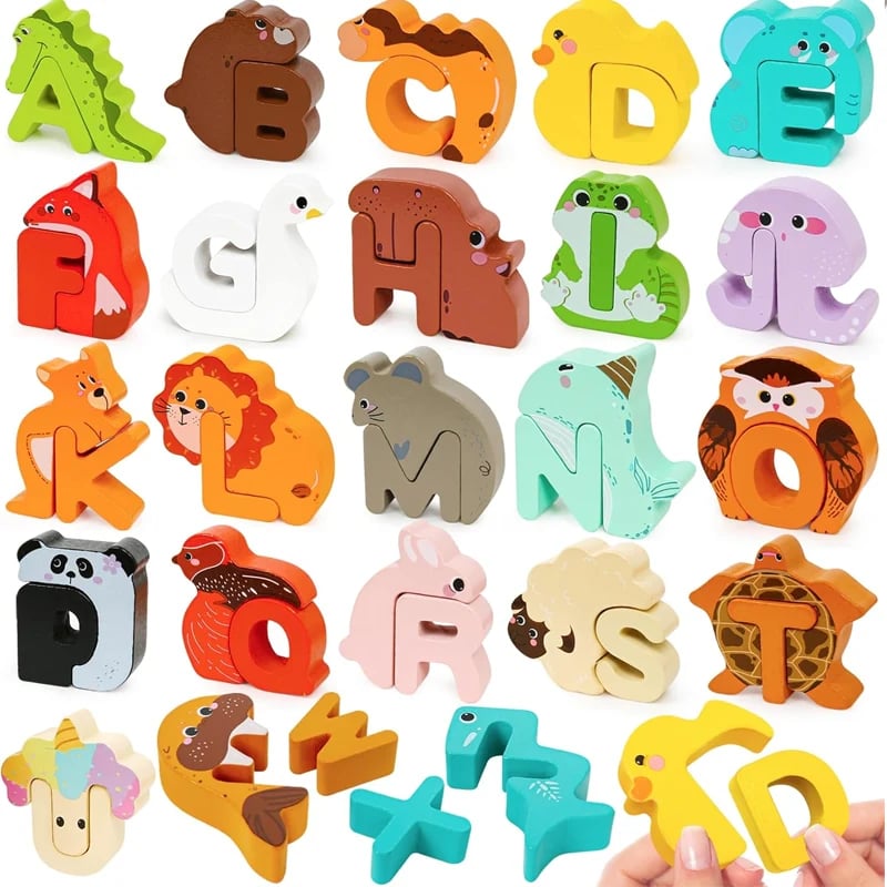🔠🔥Wooden Alphabet Animal Matching Toy – 26-Piece Letter Recognition Learning Set For Toddlers
