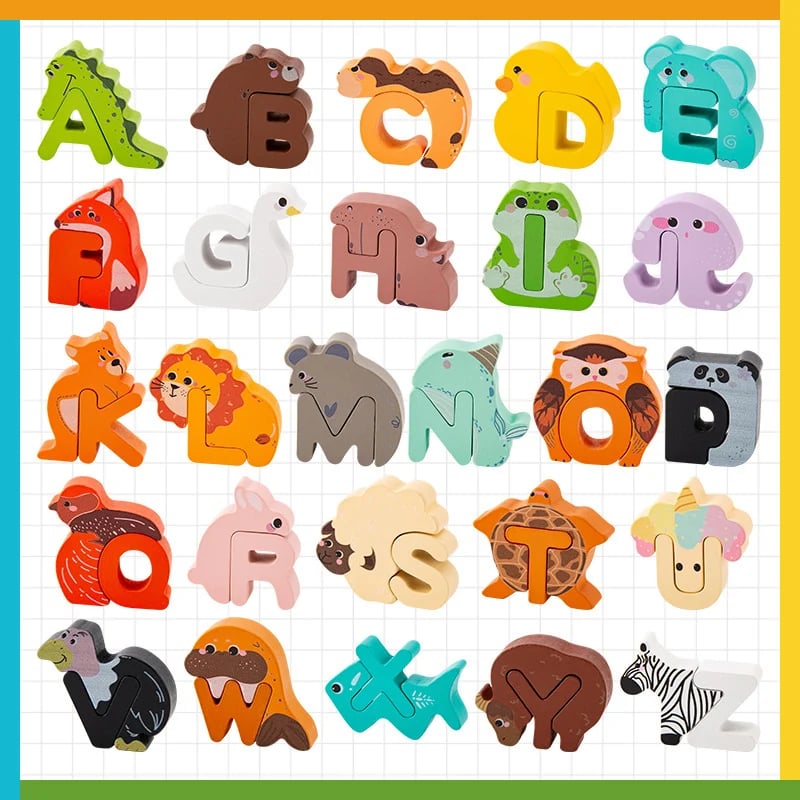 🔠🔥Wooden Alphabet Animal Matching Toy – 26-Piece Letter Recognition Learning Set For Toddlers