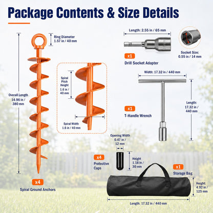 Outdoor Heavy-Duty Spiral Ground Anchors Kit