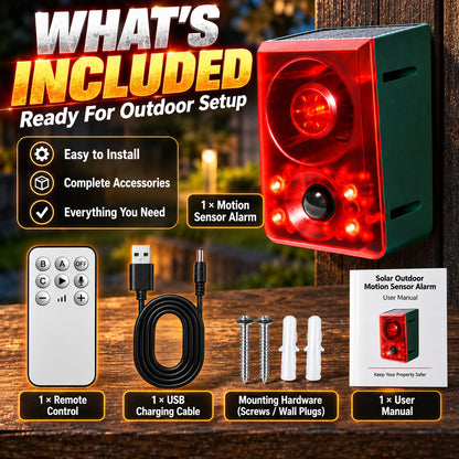 Solar Outdoor Motion Sensor Alarm - Dog Barking & Gunshot Sound, Support Recording and Volume Adjustment, 130dB Noise with Flashing Light to Deter Raccoon, Deer, Skunk, Bear, Coyote